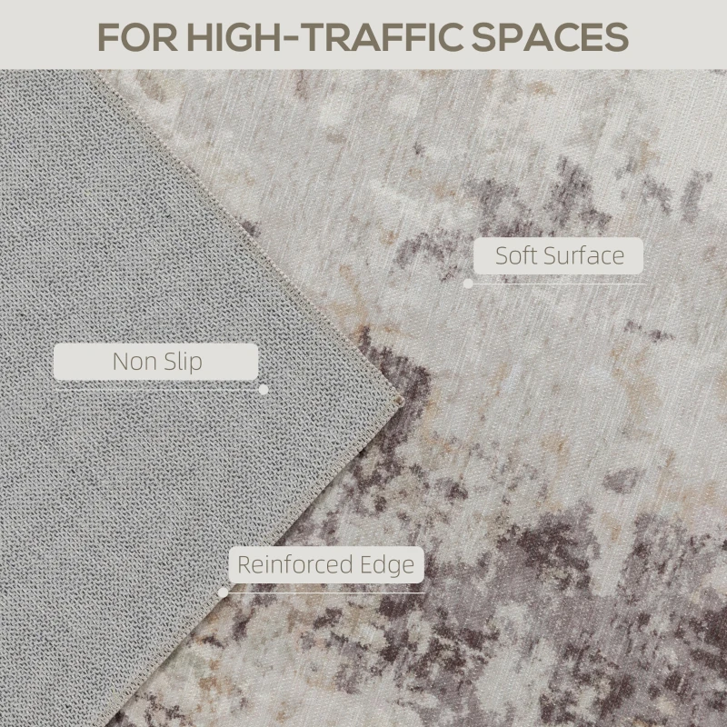 HOMCOM Machine Washable Area Rug 4x6, Non-Slip Modern Abstract Floor Carpet for Living Room, Bedroom, Dining Room, Mixed-Brown