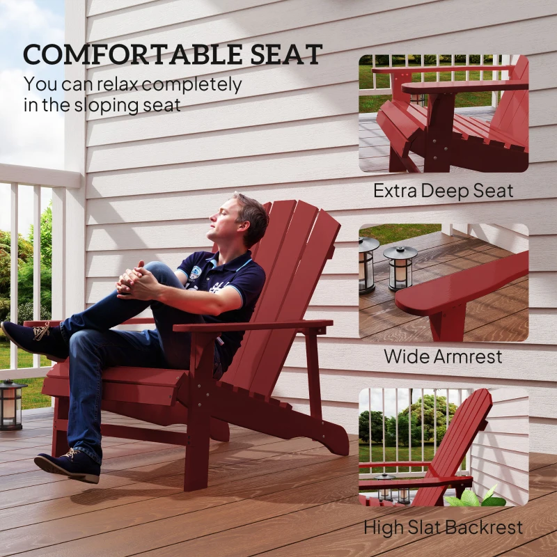 Outsunny Wood Adirondack Chair, Outdoor Patio Muskoka Chair with Slatted Design for Deck, Garden, Backyard, Fire Pit, Red