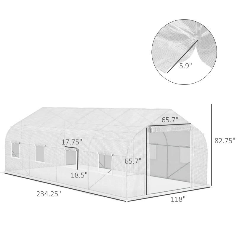 Outsunny 20' x 10' x 7' Walk-in Tunnel Greenhouse with Zippered Mesh Door & 8 Mesh Windows, Gardening Plant Hot House with Galvanized Steel Hoops, White