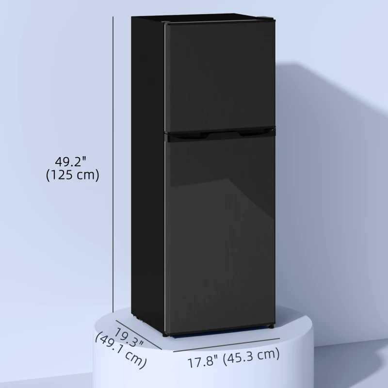 HOMCOM Double Door Mini Fridge with Freezer, 4.6 Cu.Ft Small Refrigerator with Thermostat, Shelves, Reversible Door, Black