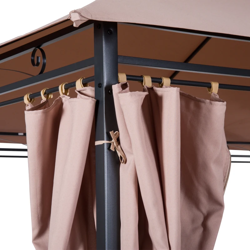Outsunny 10' x 13' Patio Gazebo, Outdoor 2-Tiers Garden Canopy Yard Sunshade Shelter with Curtains, Khaki