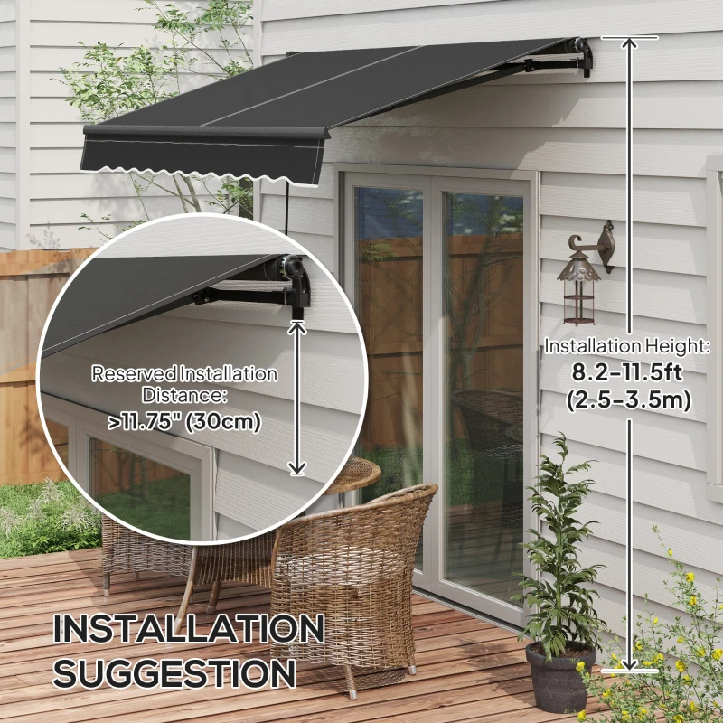 Outsunny 8' x 6.5' Retractable Awning, 280gsm UV Resistant Sunshade Shelter for Deck, Balcony, Yard, Dark Gray