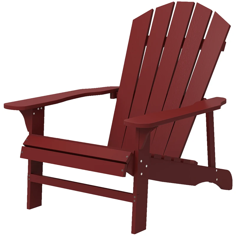 Outsunny Wood Adirondack Chair, Outdoor Patio Muskoka Chair with Slatted Design for Deck, Garden, Backyard, Fire Pit, Red