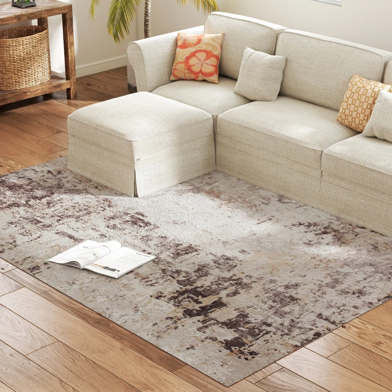 HOMCOM Machine Washable Area Rug 5x7, Non-Slip Modern Abstract Floor Carpet for Living Room, Bedroom, Dining Room, Mixed-Brown