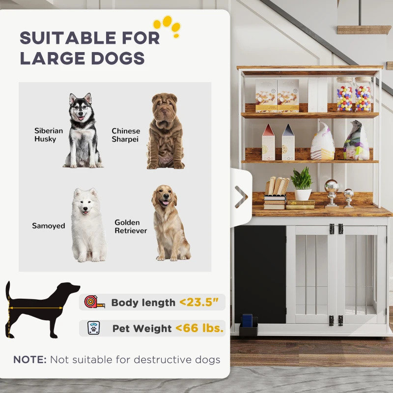PawHut 39" Dog Crate Furniture for Large Dogs w/ Storage Shelf, Three Doors, Blackboard & Non-slip Foot Pads, White