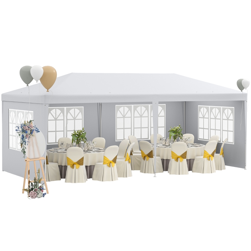 Outsunny Large 20' x 10' Gazebo Canopy Party Tent with 4 Removable Window Side Walls, Outdoor Events - White