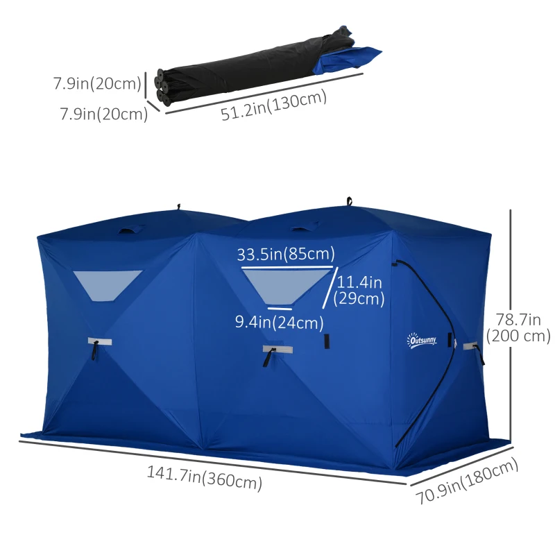 Outsunny 5-8 Person Pop-up Ice Fishing Shelter, Portable Ice Fishing Tent, Blue