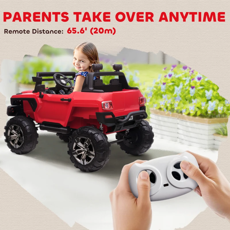 Aosom 2-Seater Kids Ride On Police Car, 12V 7AH Ride on Truck, Electric Car for Toddlers with Remote Control, LED Lights, Big Wheels, 4 Shock Absorbers, MP3, Storage, Red