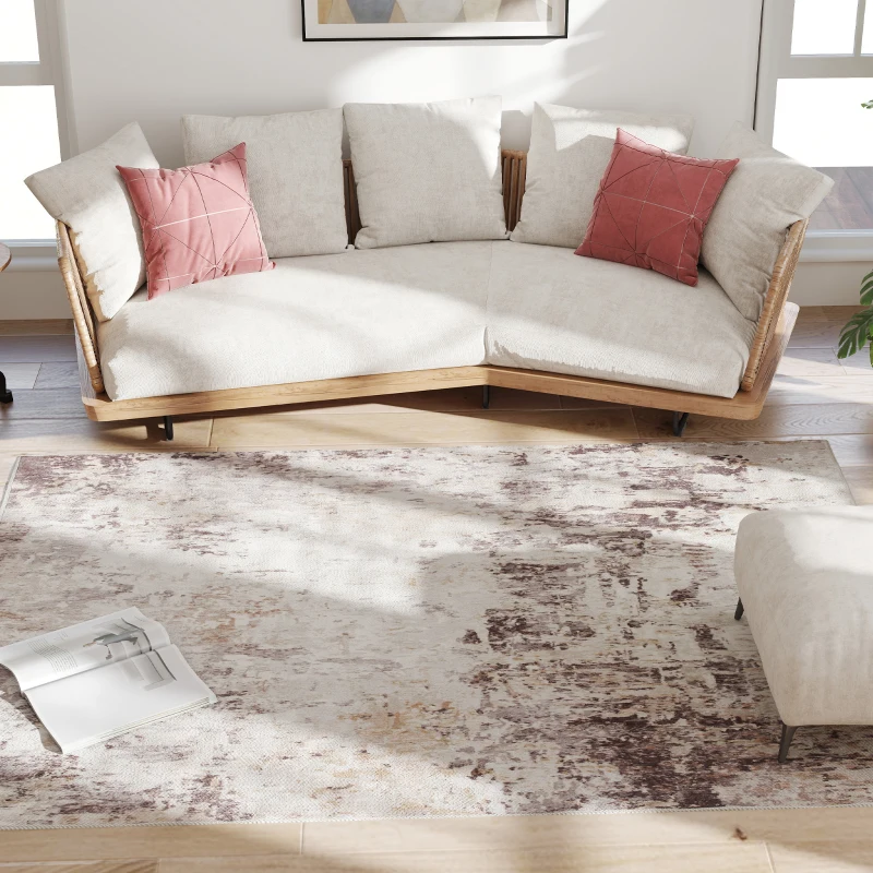 HOMCOM Machine Washable Area Rug 5x7, Non-Slip Modern Abstract Floor Carpet for Living Room, Bedroom, Dining Room, Mixed-Brown