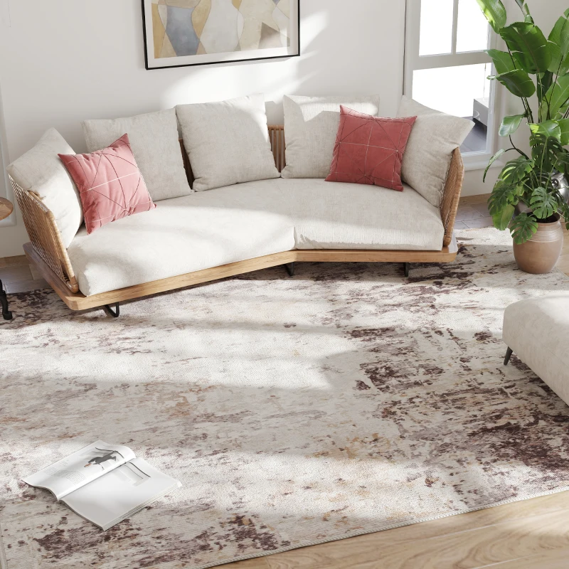 HOMCOM Machine Washable Area Rug 8x10, Non-Slip Modern Abstract Floor Carpet for Living Room, Bedroom, Dining Room, Mixed-Brown