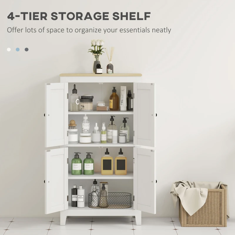HOMCOM Bathroom Storage Cabinet, Modern Bathroom Floor Cabinet with 4 Doors and 2 Adjustable Shelves, White