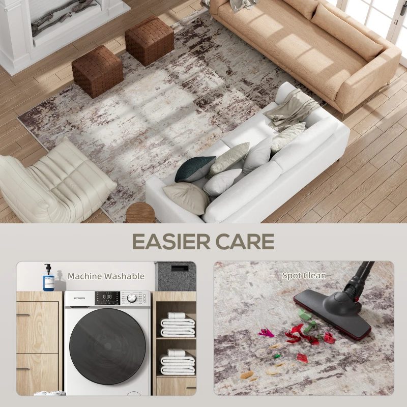 HOMCOM Machine Washable Area Rug 5x7, Non-Slip Modern Abstract Floor Carpet for Living Room, Bedroom, Dining Room, Mixed-Brown