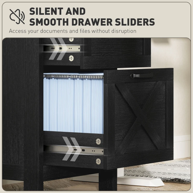 HOMCOM Vertical Filing Cabinet with 2 Drawers, Rustic Farmhouse Office Storage Cabinet for A4, Letter Size, Distressed Black