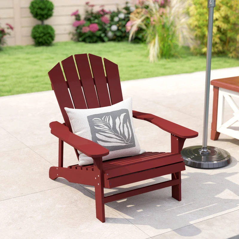 Outsunny Wood Adirondack Chair, Outdoor Patio Muskoka Chair with Slatted Design for Deck, Garden, Backyard, Fire Pit, Red