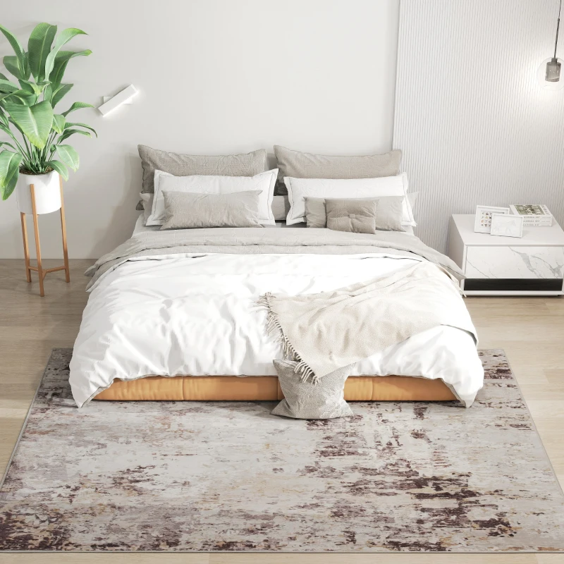 HOMCOM Machine Washable Area Rug 5x7, Non-Slip Modern Abstract Floor Carpet for Living Room, Bedroom, Dining Room, Mixed-Brown