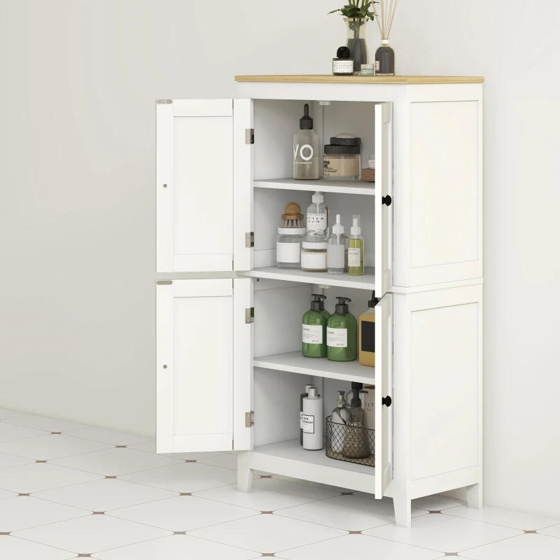HOMCOM Bathroom Storage Cabinet, Modern Bathroom Floor Cabinet with 4 Doors and 2 Adjustable Shelves, White