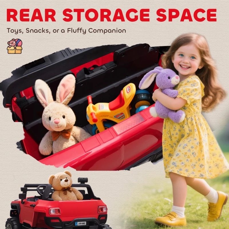 Aosom 2-Seater Kids Ride On Police Car, 12V 7AH Ride on Truck, Electric Car for Toddlers with Remote Control, LED Lights, Big Wheels, 4 Shock Absorbers, MP3, Storage, Red