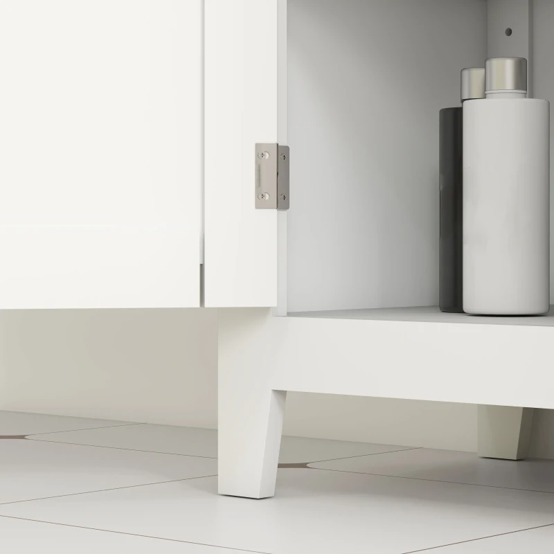 HOMCOM Bathroom Storage Cabinet, Modern Bathroom Floor Cabinet with 4 Doors and 2 Adjustable Shelves, White