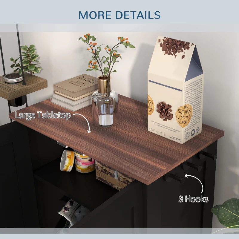 PawHut Pet Food Storage Container Dog Feeding Station w/ Adjustable Panel, Hooks, for Medium Sized Dogs, Black