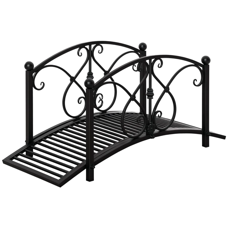 Outsunny Garden Bridge 3.3FT, Decorative Classic Backyard Pond Bridge with Safety Railings Black