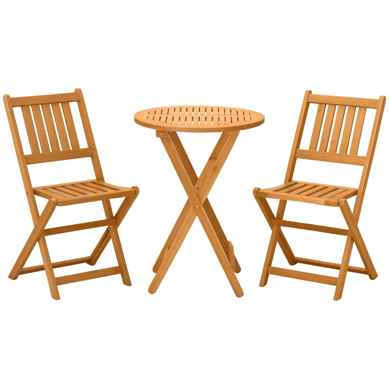 Outsunny 3 Piece Folding Patio Bistro Set Dining Table Set Table and 2 Chairs Acacia Wood