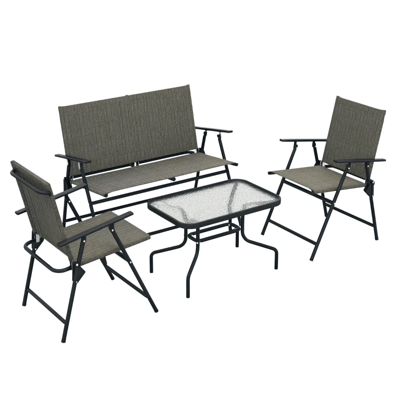 Outsunny Outdoor 4 Pieces Patio Furniture Set, Garden Set with Two Foldable Armchairs, a Loveseat & Glass Top Table, Mixed Brown