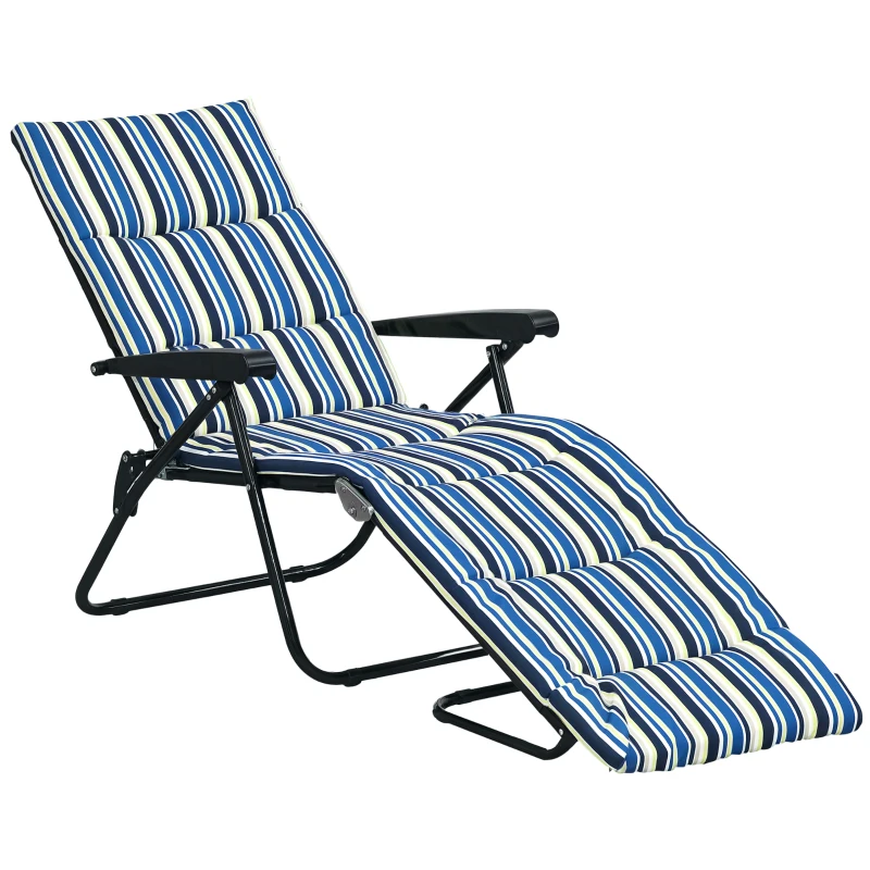 Outsunny Foldable Lounge Chair, Reclining Patio Sun Lounger with 6-Position Adjustable Back, Blue and White