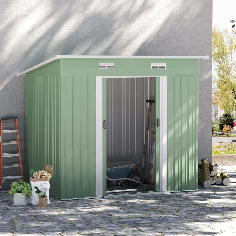 Outsunny 7'x 4' Metal Patio Storage Shed Garden Lockable Shed Tool Utility Storage Unit, Light Green