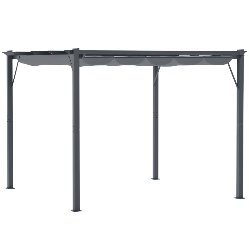 Outsunny 10' x 10' Outdoor Retractable Pergola Canopy, Aluminum Patio Pergola, Backyard Shade Shelter for Garden & Parties, Gray