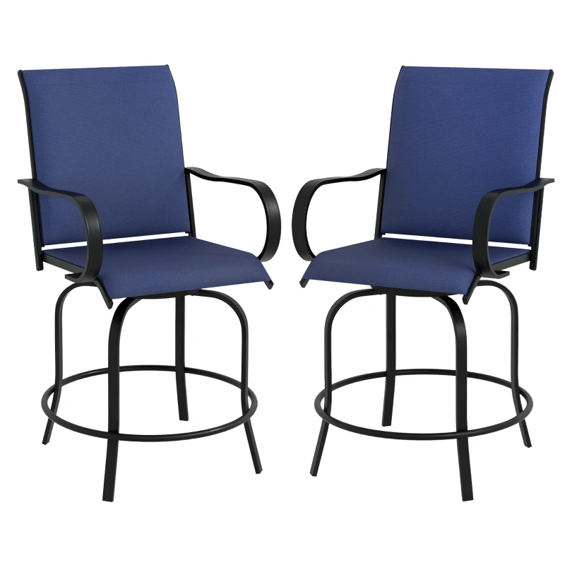 Outsunny Outdoor Bar Stools Set of 2, 360° Swivel Bar Height Chairs, 26.8" x 29.5" x 48.4", Navy Blue