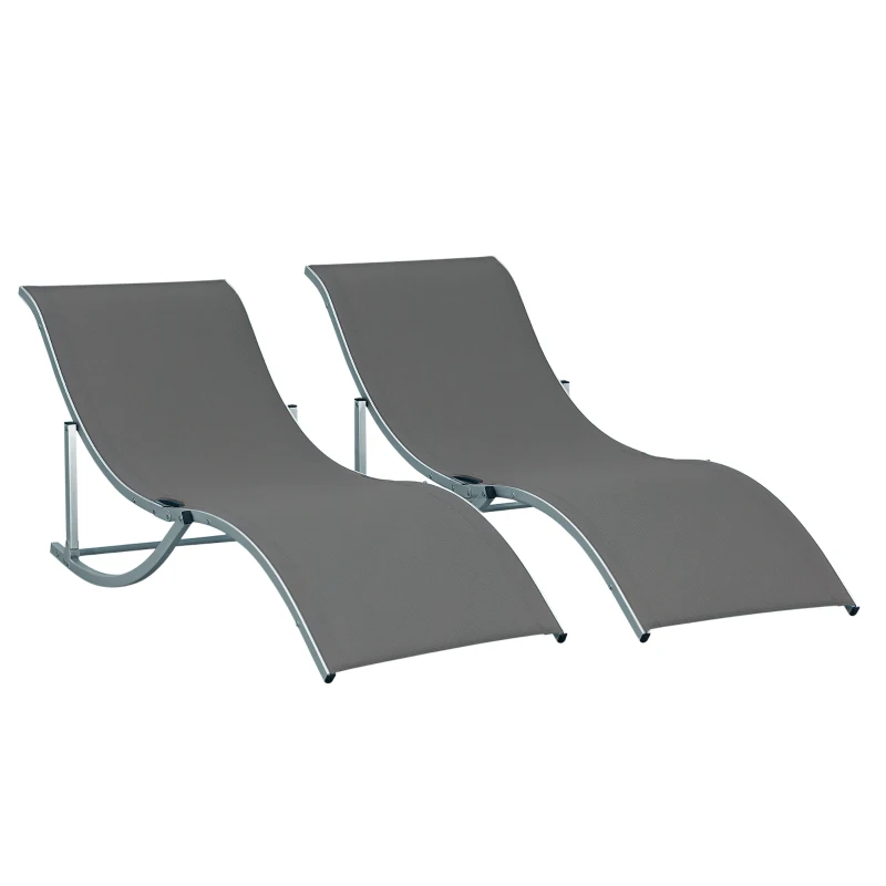 Outsunny Pool Chaise Lounge Chairs Set of 2, S-shaped Foldable Outdoor Chaise Lounge Chair Reclining for Patio Beach Garden With 264lbs Weight Capacity, Dark Grey
