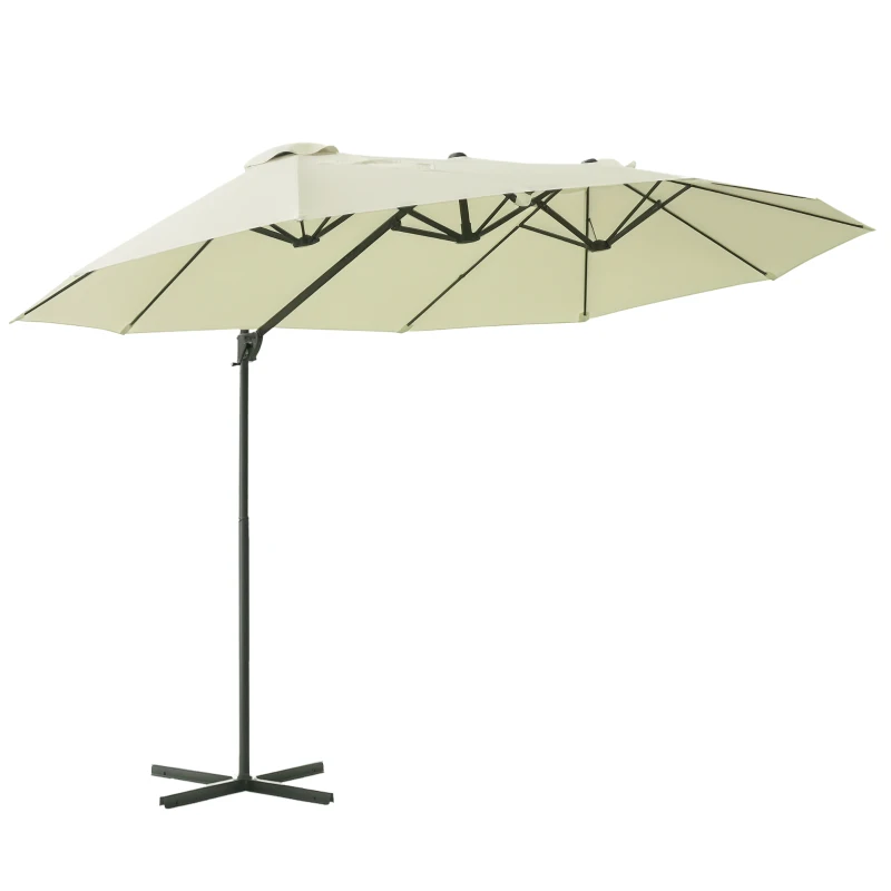 Outsunny Outdoor Patio Umbrella Offset Cantilever Umbrella with Twin Canopy Sunshade Umbrella with Lift Beige