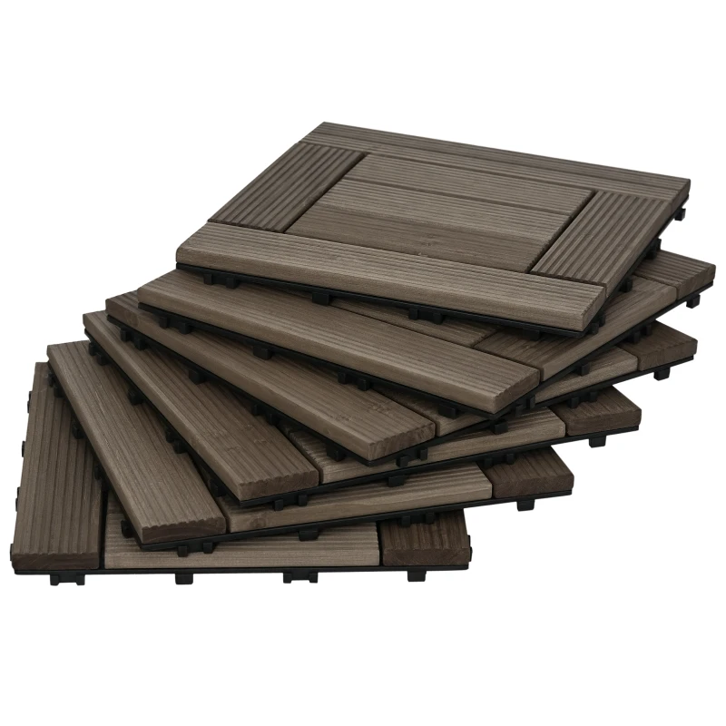 Outsunny 27 Pcs Wooden Interlocking Deck Tiles, 12" x 12" Non-slip Flooring Tiles for Indoor Outdoor Patio Balcony, Grey