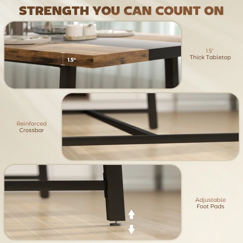 HOMCOM Industrial Kitchen Table for 8 People, 70.9" Long Dining Table with Large Tabletop and Steel Legs for Dining Room, Brown