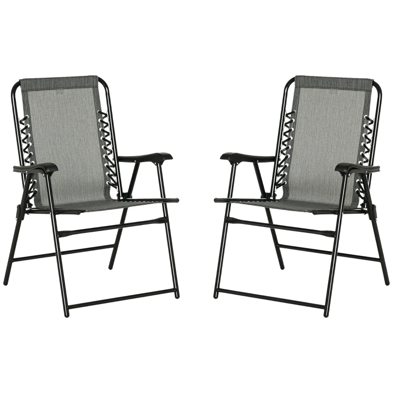Outsunny 2 Pieces Outdoor Folding Patio Chair Set, Portable Camping Chairs with Armrests for Garden, Patio, Pool, Beach, Grey