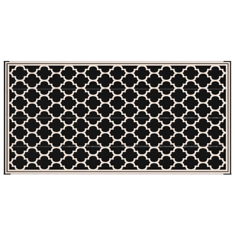 Outsunny Reversible Outdoor RV Rug, 9' x 18' Patio Floor Mat, Plastic Straw Rug for Backyard, Deck, Picnic, Beach, Camping, Black and Beige