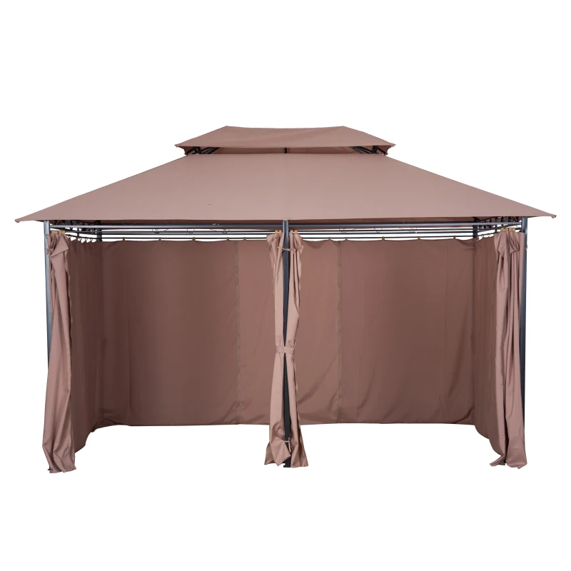 Outsunny 10' x 13' Patio Gazebo, Outdoor Gazebo Canopy Shelter with Curtains, Vented Roof, Steel Frame for Garden, Lawn, Backyard and Deck, Khaki(m-11)
