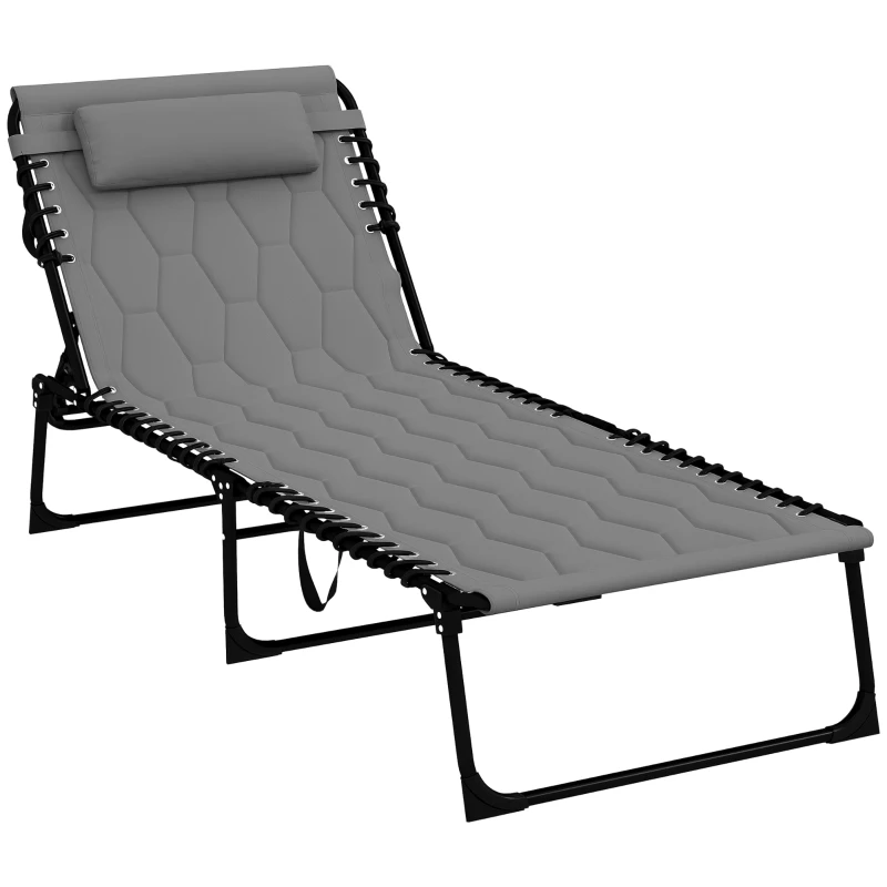 Outsunny Folding Chaise Lounge with Reclining Back, 25.6" x 74" x 14.2", Grey