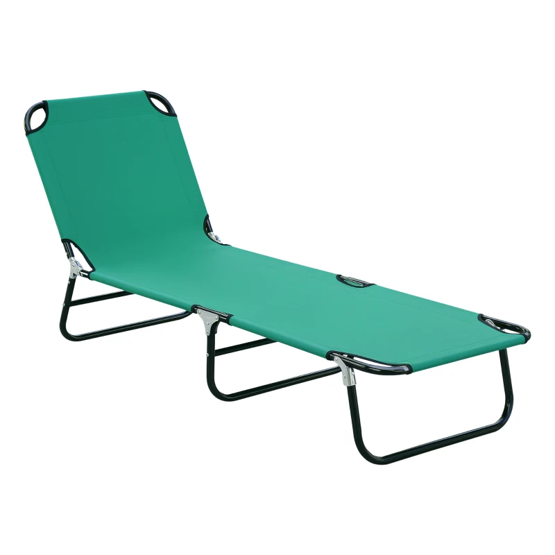 Outsunny Outdoor Folding Lounge Chair, Steel Tanning Chair with Reclining Back, Breathable Mesh for Beach, Yard, Patio, Green