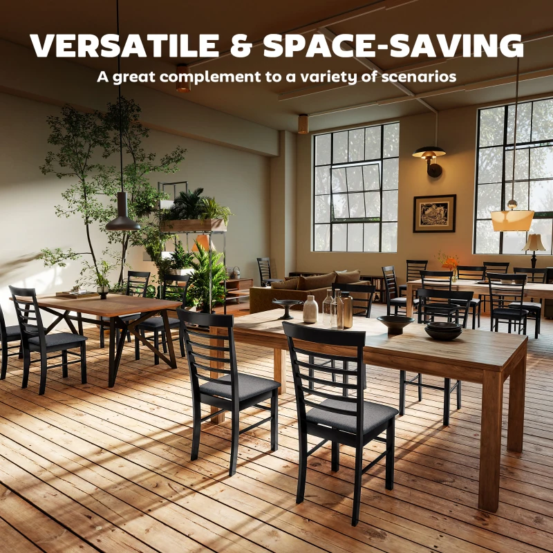 HOMCOM Wooden Dining Chairs Set of 4, Farmhouse Upholstered Kitchen Chairs with Rubber Wood Frame, Black and Gray