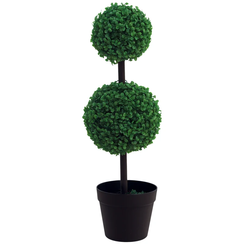 Outsunny 2 Ball Topiary Tree in Pot for Home Decor, Artificial Plant for Home Office, Living Room Decor, Dark Green