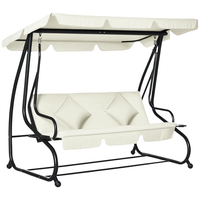 Outsunny 3 Seater Patio Swing Chair Convertible Cushioned Bed Outdoor Porch with Canopy and Pillow