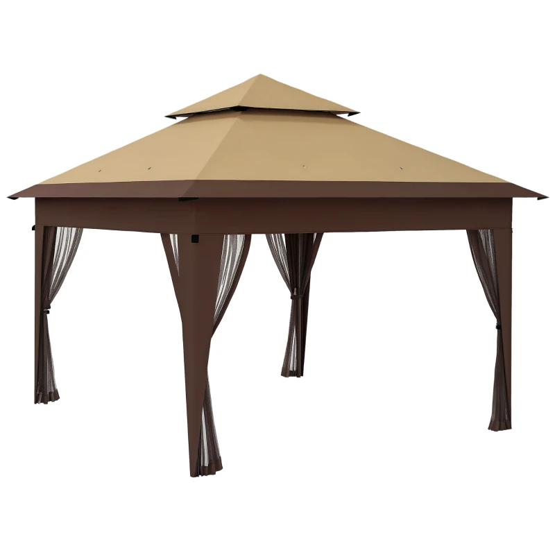 Outsunny 11x11FT Pop Up Canopy with 1-Button Push, Mosquito Netting, Carry Bag, Sandbags, Height Adjustable Instant Shelter