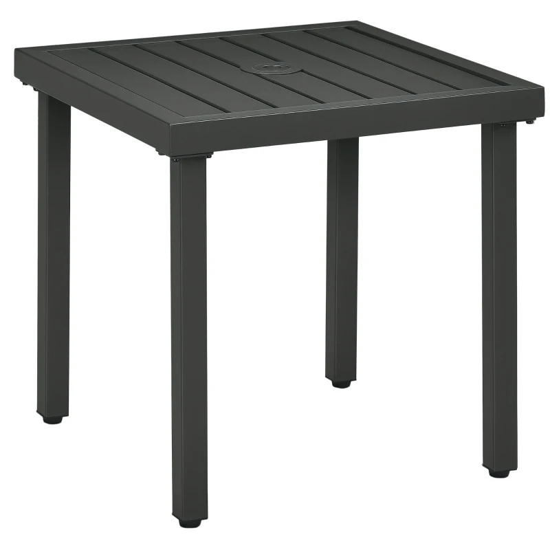 Outsunny Outdoor Side Table, Patio End Table with Umbrella Hole, Small Coffee Table with Steel Frame for Balcony, Gray