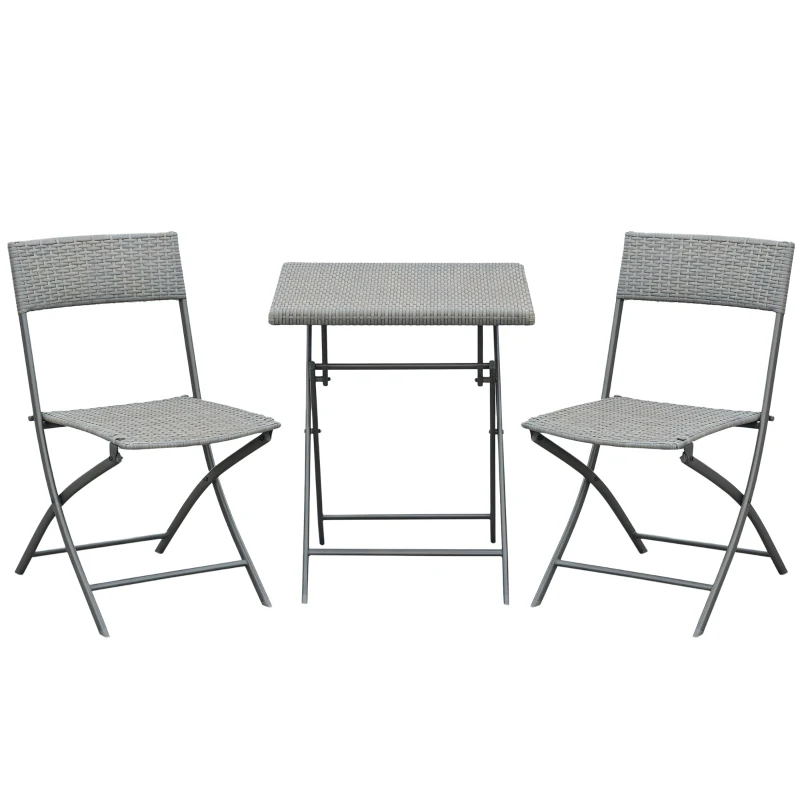 Outsunny 3-Piece Outdoor Folding Rattan Bistro Set, Grey