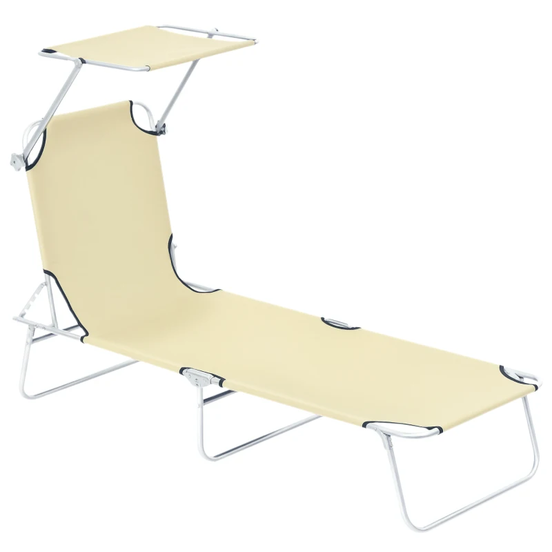 Outsunny Outdoor Lounge Chair with Sun Shade for Beach, Camping, Hiking, Backyard, Beige