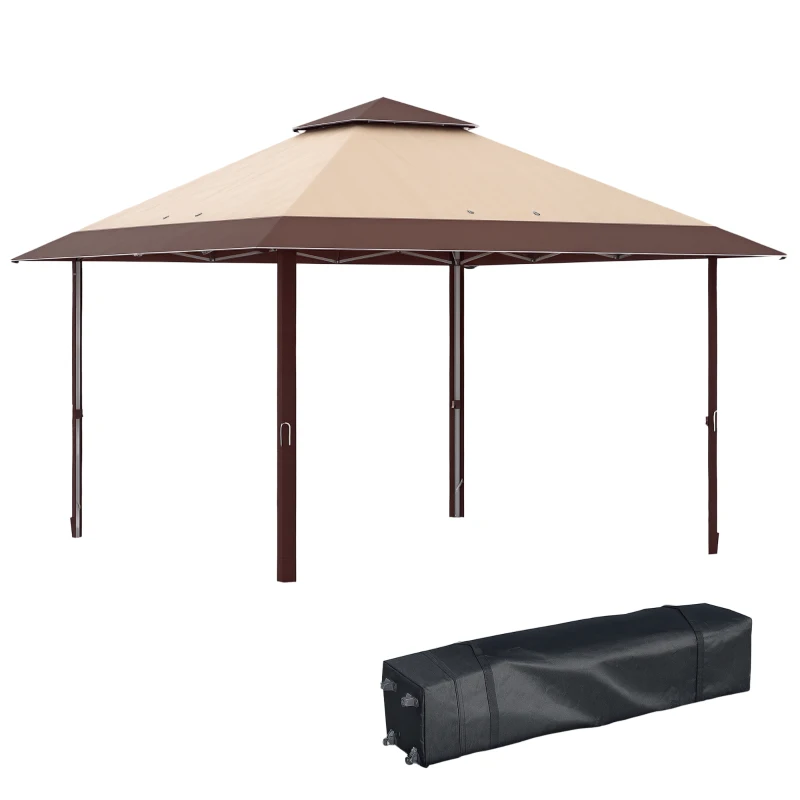 Outsunny 13' x 13' Pop Up Party Tent Outdoor Canopy with Top Vent, 3-Level Adjustable Height, and Roller Bag, Khaki