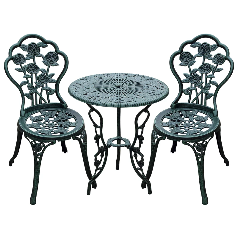 Outsunny 3 Pieces Patio Bistro Table and Chairs Antique Green