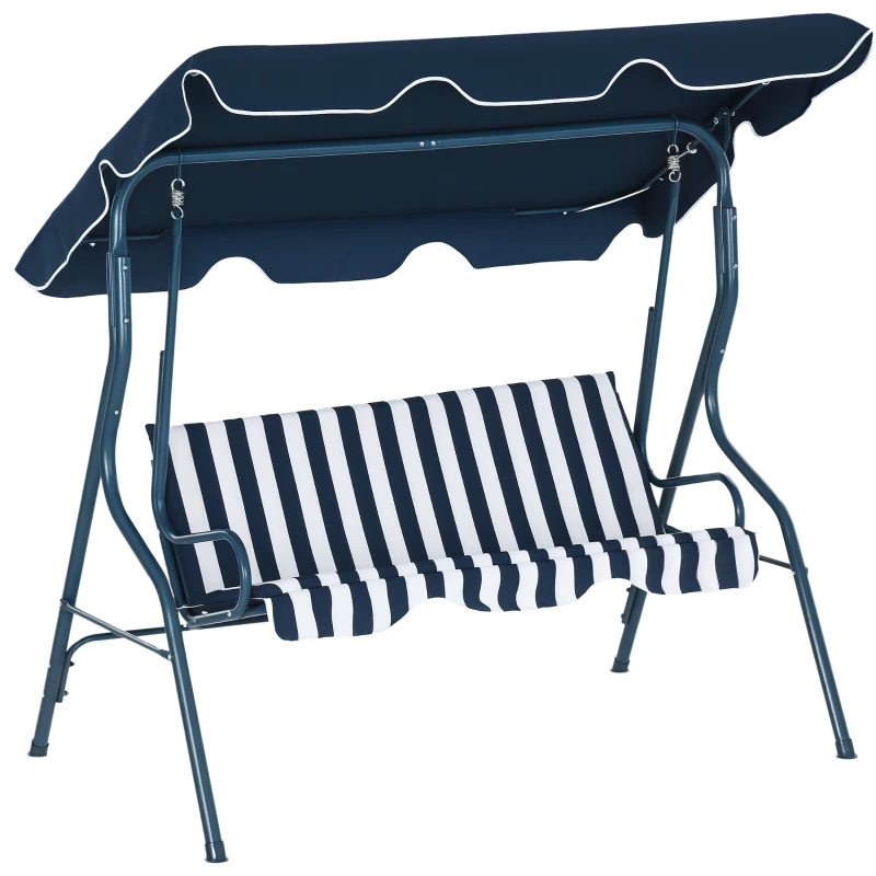 Outsunny Outdoor Porch Swing with Adjustable Canopy, 3-Seater Patio Swing Chair with Cushion, Blue