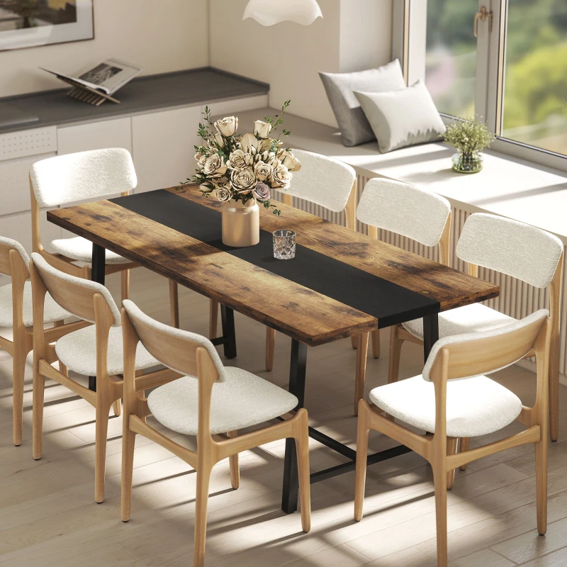 HOMCOM Industrial Kitchen Table for 8 People, 70.9" Long Dining Table with Large Tabletop and Steel Legs for Dining Room, Brown